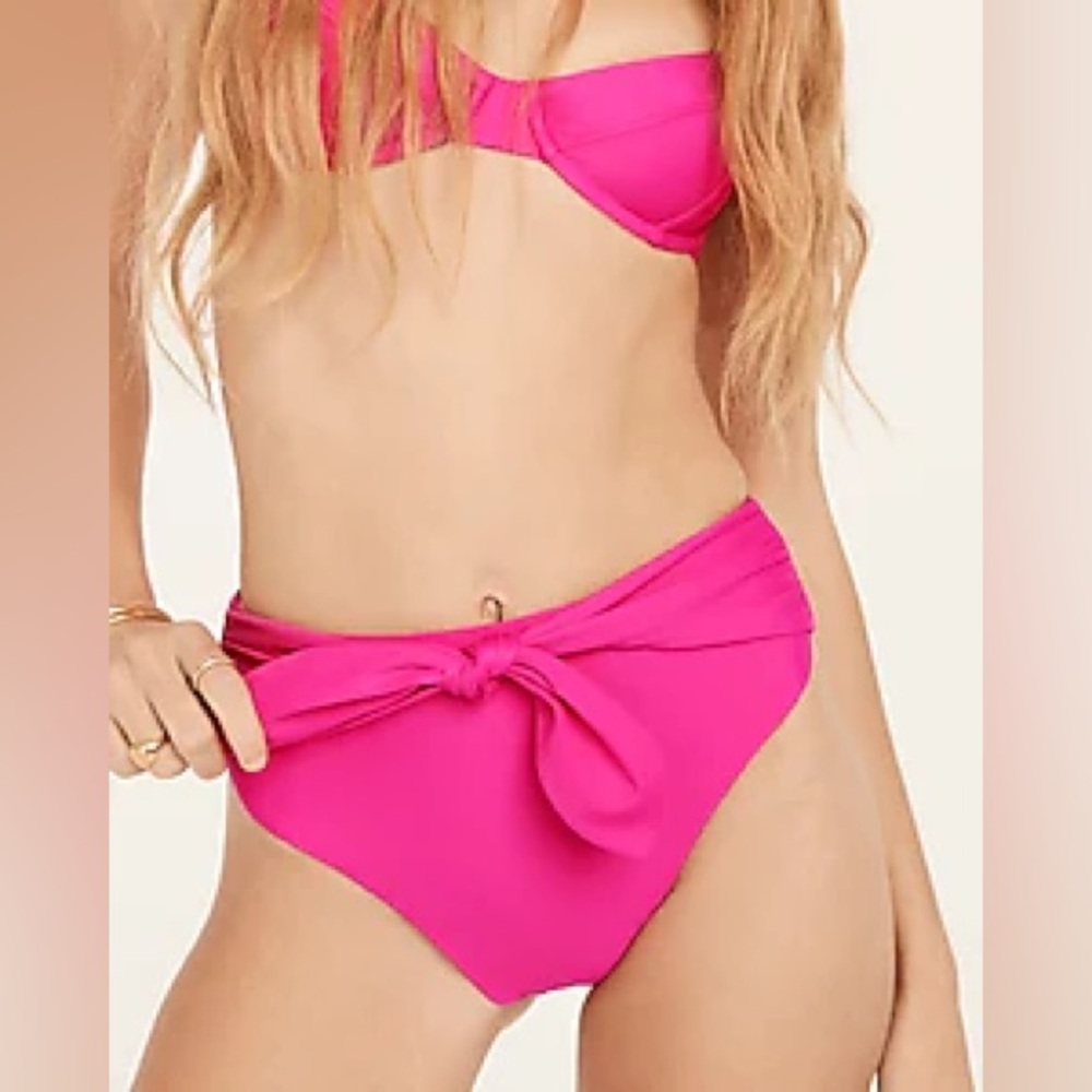 NWT J Crew Tie High Rise Bikini Bottom Radiant Fuchsia Size 2X